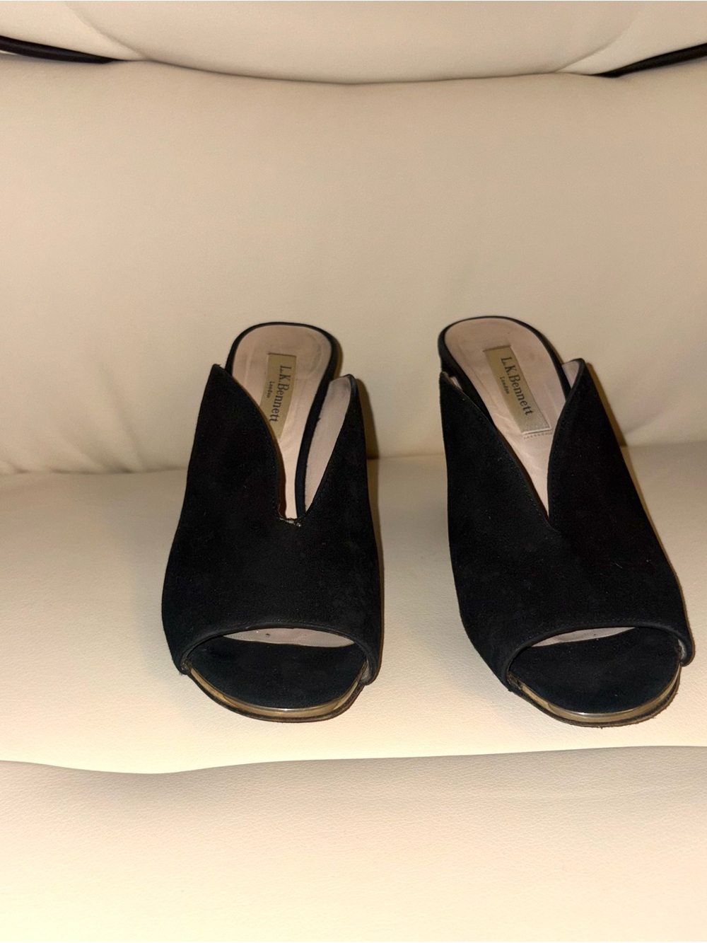 LK Bennett Black Suede Open-Peep Toe Mules